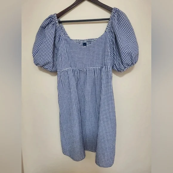 Old Navy Blue and White Gingham Puff-Sleeve Mini Dress - Picture 4 of 5